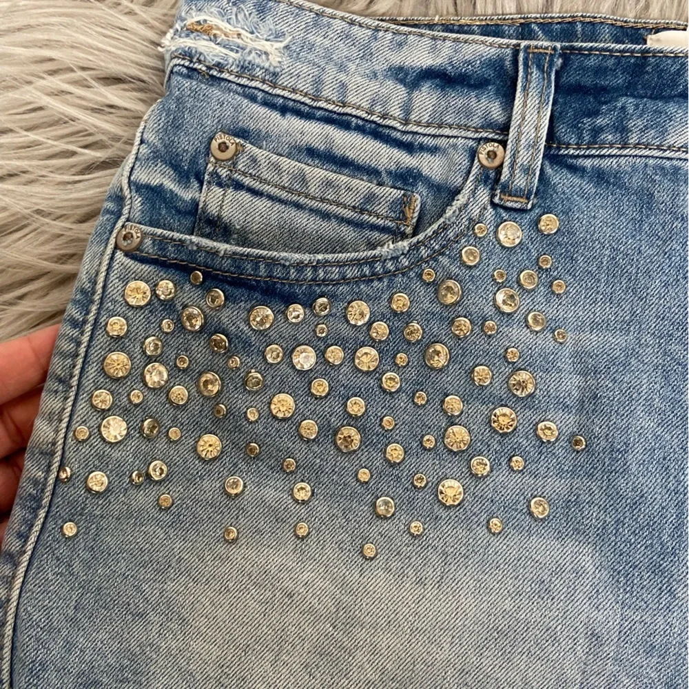 Pistola Rhinestone Crystal‎ Studded Cutoff Sz 27 Denim Blue Boho Festival Hippie
